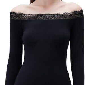 SUUKSESS Off-Shoulder Cashmere Blend Lace Top Long Sleeve